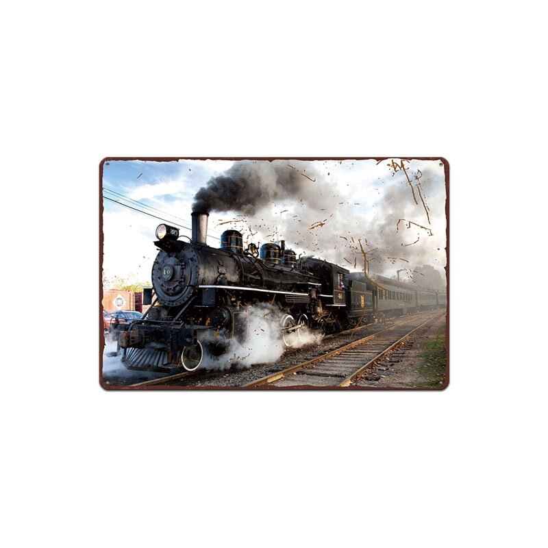 Vintage metalen bord met trein, treinplaatje, metalen vintage pub, grappig blikken bord, wanddecoratie voor bar, pub, club, borden: 10