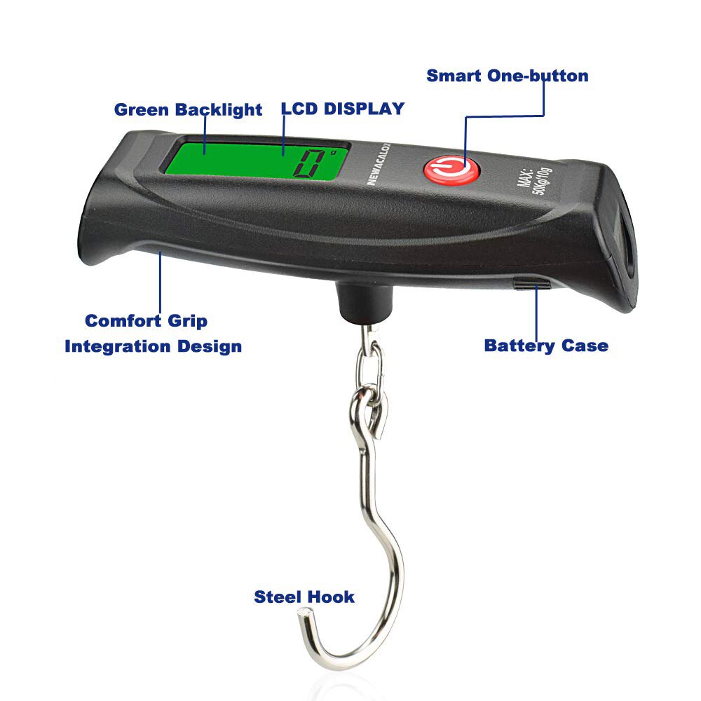 Balanza Digital NEWACALOX de 50kg/110lb, balanza para viajes, peso, equipaje, pesca, Escala de gancho colgante electrónico