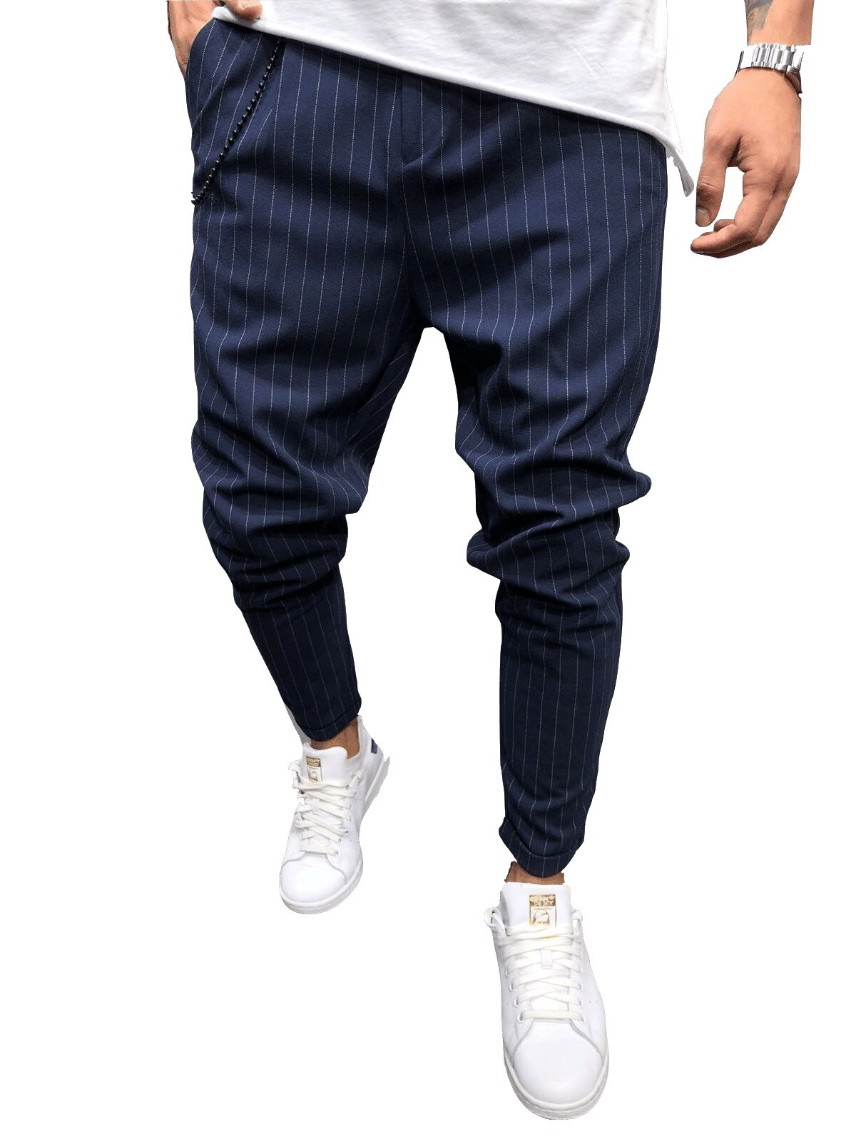 Pak Broek Mannen Casual Mode Gestreepte mannen Pak Broek met Kleine Voeten Pantalon De Vestir Hombre Mannen Jurk Pak