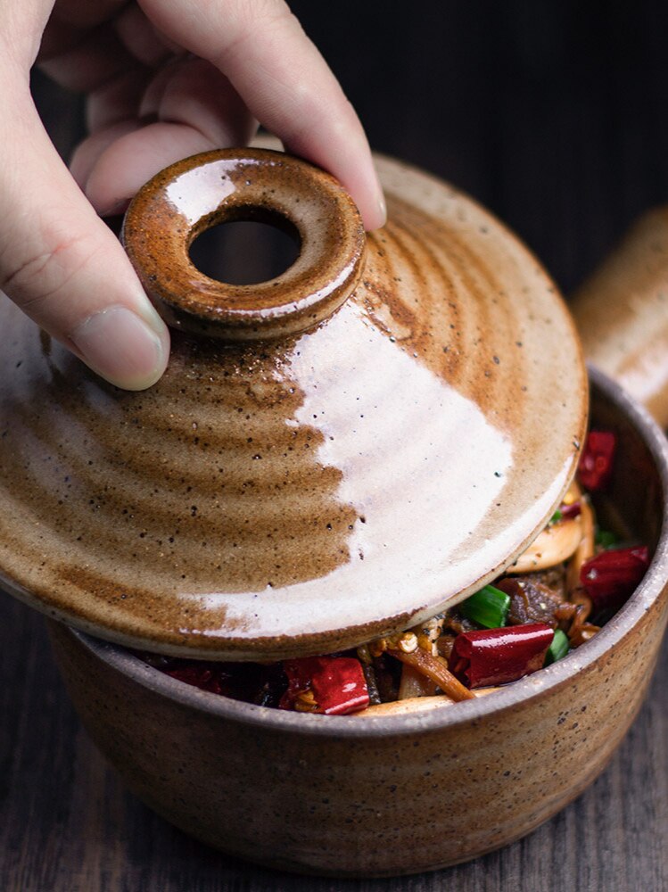 Cazuela de cerámica creativa para el hogar, olla de Guisar, horno microondas, cazuela de arroz resistente al calor, tazón de sopa con cubierta, vajilla