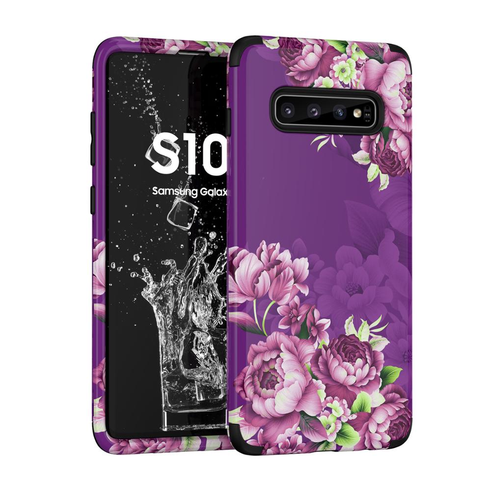 3 in- in-1 telefoonhoesjes voor samsung galaxy  s10 meisjes, dames, bloemenhoesjes, schokbestendige bumpers, glaxay  s 10 bloemenhoesjes, galaxy coque: Paars