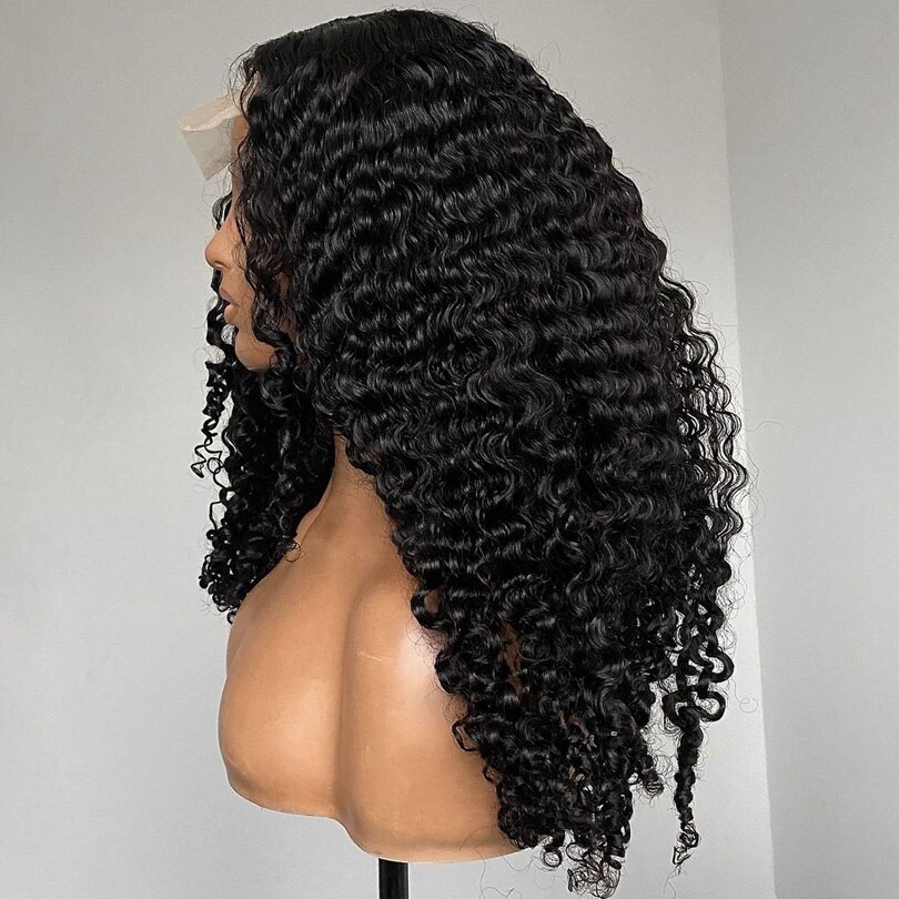 Babyhair-Peluca de cabello sintético para mujer, postizo de encaje frontal, corte Bob corto, rizado, color negro Natural, predespuntado, 180 de densidad, resistente al calor, sin pegamento