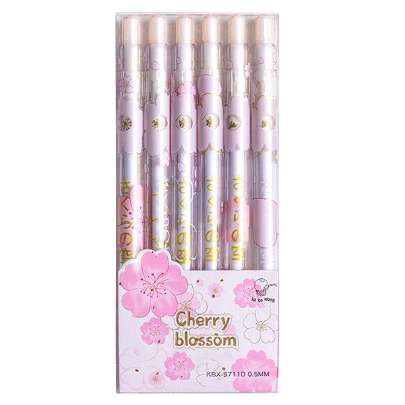 H05B Pack of 6 Exquisite Retractable Gel Ink Pens Wax Sealed 0.5mm Black Pen Sets