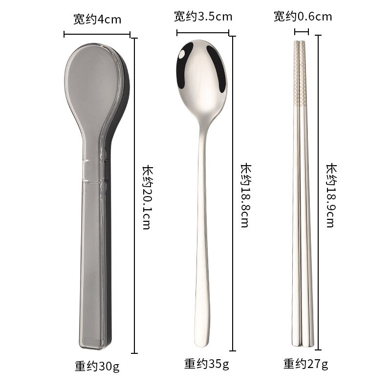 304 Stainless Steel Chopsticks Spoon Set Cutlery Set Flatware Set Tableware Soup Spoon Portable Cultery With Box: Black-Silver