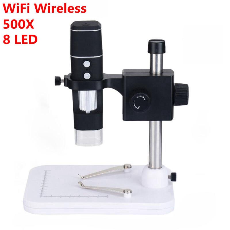 2mp hd microscópio digital lupa wifi sem fio 8 led 500x câmera de vídeo elétrica com base suporte para ios android: 500X