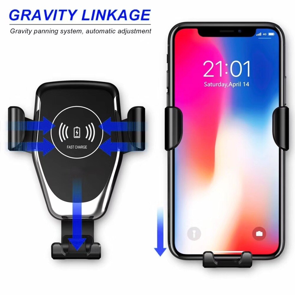 Chargeur sans fil de voiture à induction par gravité pour téléphone, support de smartphone à ventilation rapide pour Samsung et iPhone XS, 11 Max, XR, 8, Note S9, S8,