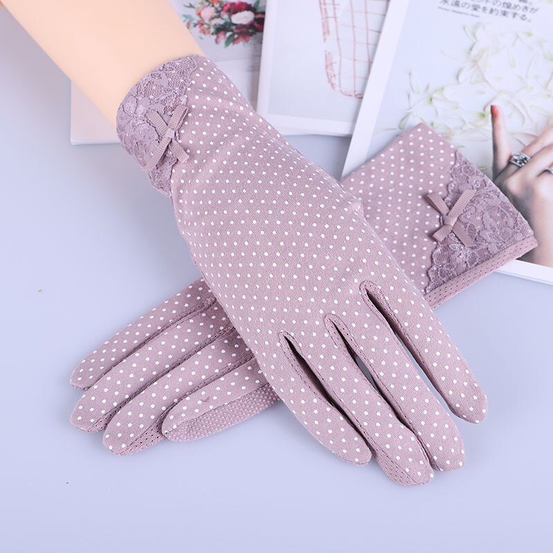 Neue Baumwolle handschuhe Nicht-Unterhose Atmungsaktive Damen Handschuhe Stelle Sommer Dünne UV Sonnenschutz Handschuhe treibende handschuhe: Spitze Bogen Violett