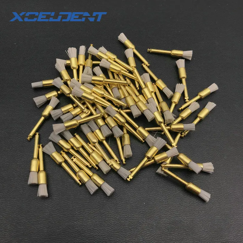 Cepillo de pulido Dental, pestillo de nailon de carburo de silicio, pulidor plano, cepillos de proofia, cerdas, Material de odontología, 50 Uds.: YELLOW