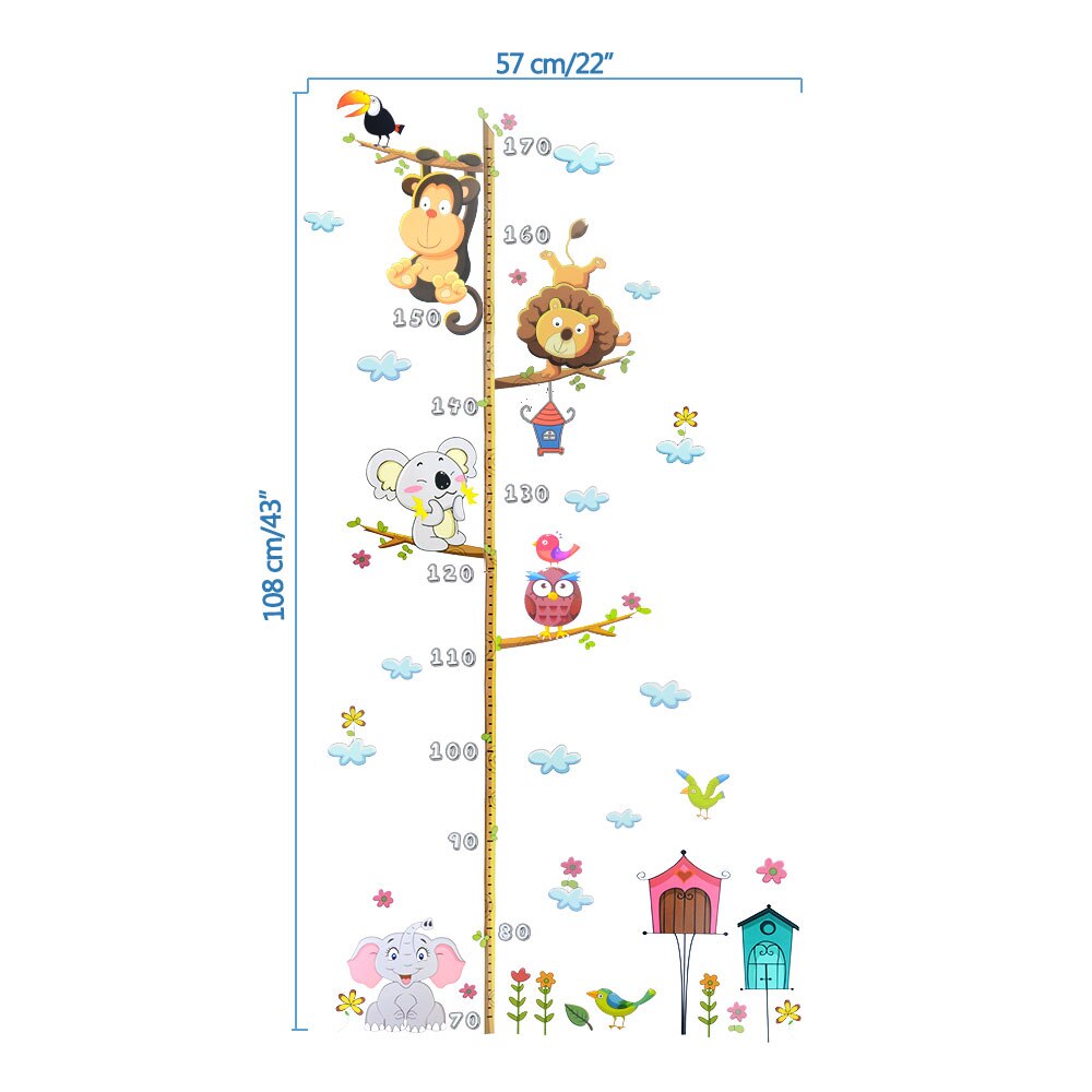 1 Piece Cartoon Animals Height Measure Wall Sticker For Kids Rooms Growth Chart Nursery Room Decor Wall Art
