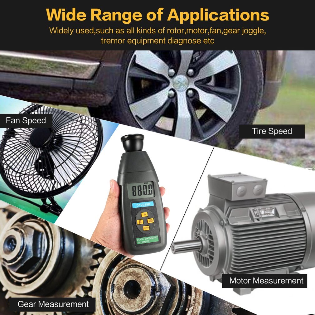 DT2240B Digital LCD Non-Contact Flash Stroboscope Tachometer Photoelectric Revolution Meter Speedometer Tester 60~19999RPM