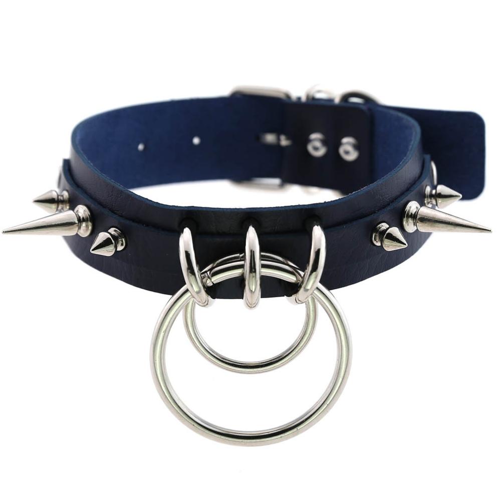 Spiked Choker For Women Men Punk Rock Collar Goth Necklaces Leather Studded Choker Girls Harajuku Gothic Jewelry: navy