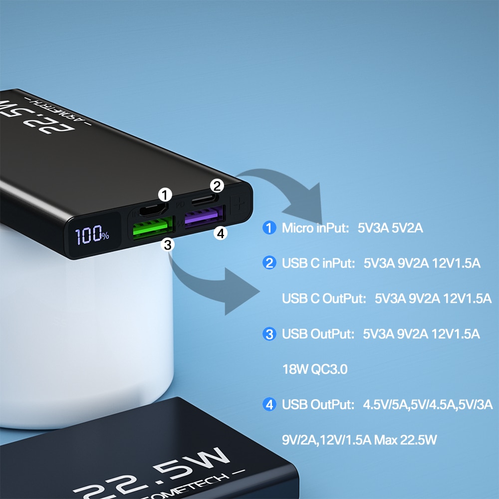 10000mAh Energie Bank 22,5 W QC 4,0 PD VOOC 5A schnell aufladen Energie USB Typ C Zwei-weg schnelle Ladung Externe Batterie Ladegerät