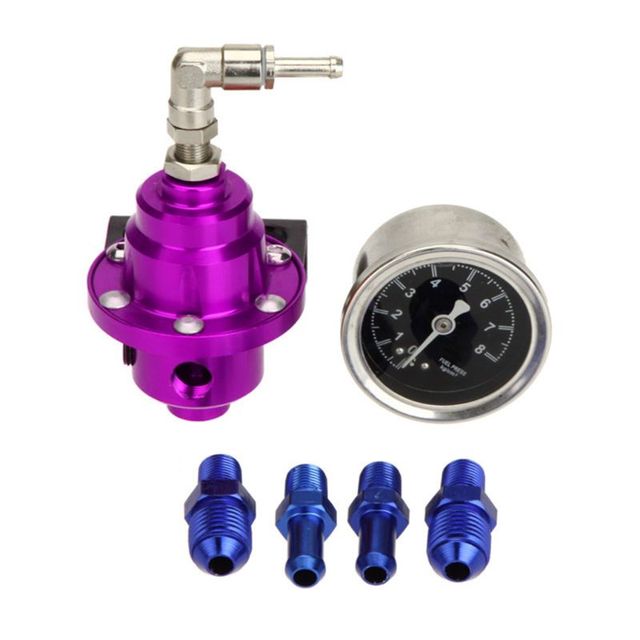 Brandstofdrukregelaars, universeel verstelbare auto brandstofpomp brandstof injectiedrukregelaars met gauge kit 100PSI default Zwart Rood