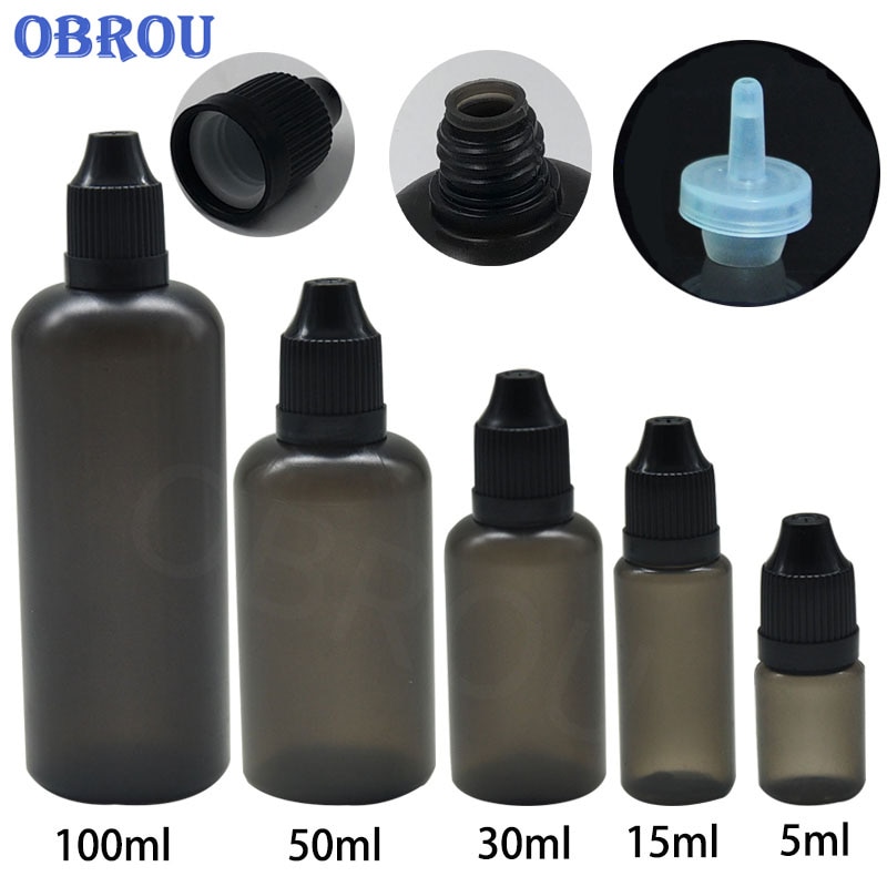 5 STUKS Zwart Plastic Dropper Fles 3ml 5ml 10ml 15ml 30ml 50ml 100ml essentiële Oliën Sample BotlleWith Kindveilige Dop