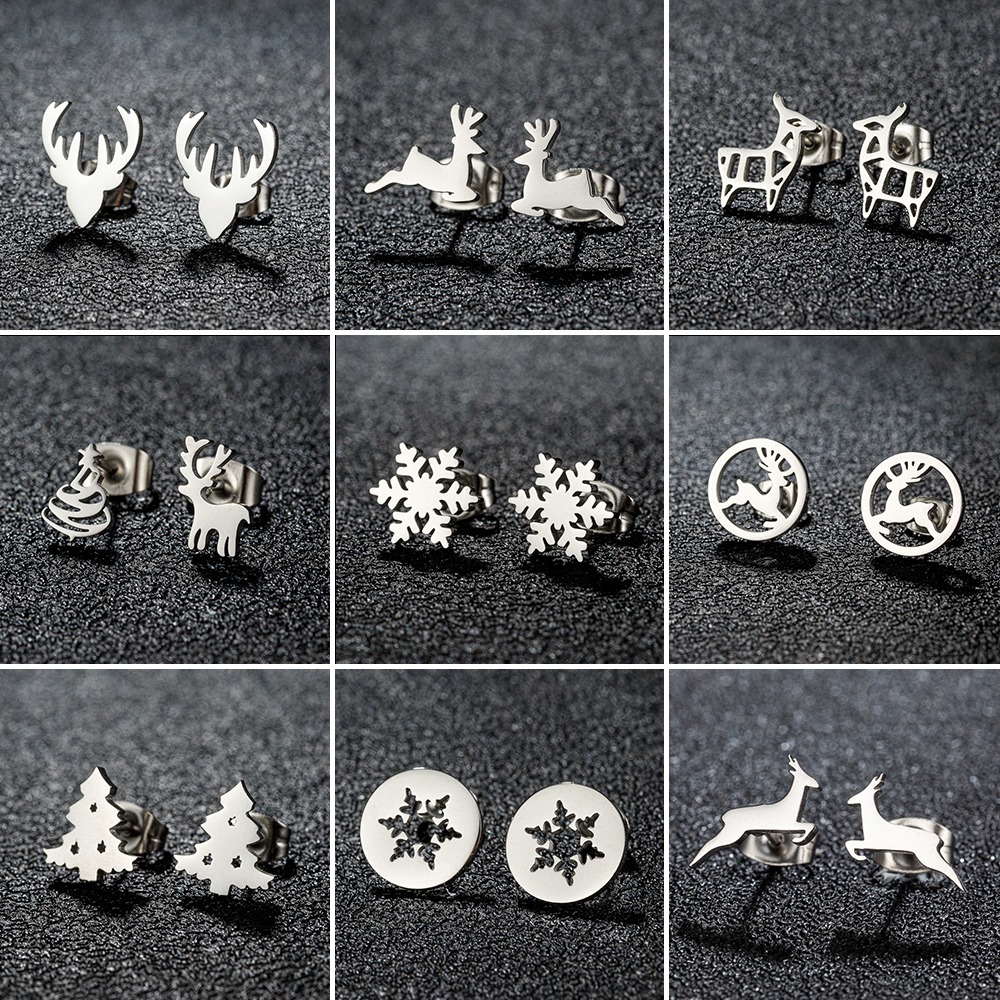 Set Di 2 Orecchini Natale Renna Reindeer Perla Corna Oro Argento Donna