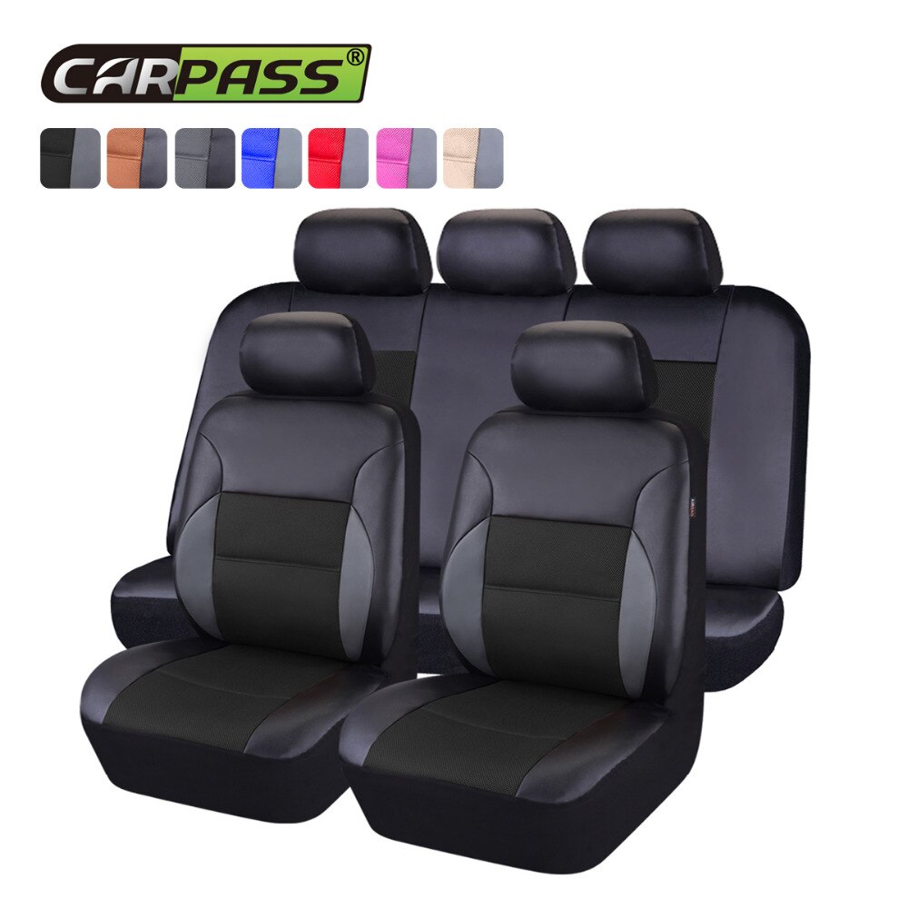 Auto-Pass Pvc Lederen Auto Bekleding Universele Bekleding Interieur Accessoires Auto-Styling Automobiles Stoelhoezen: Full Set Black