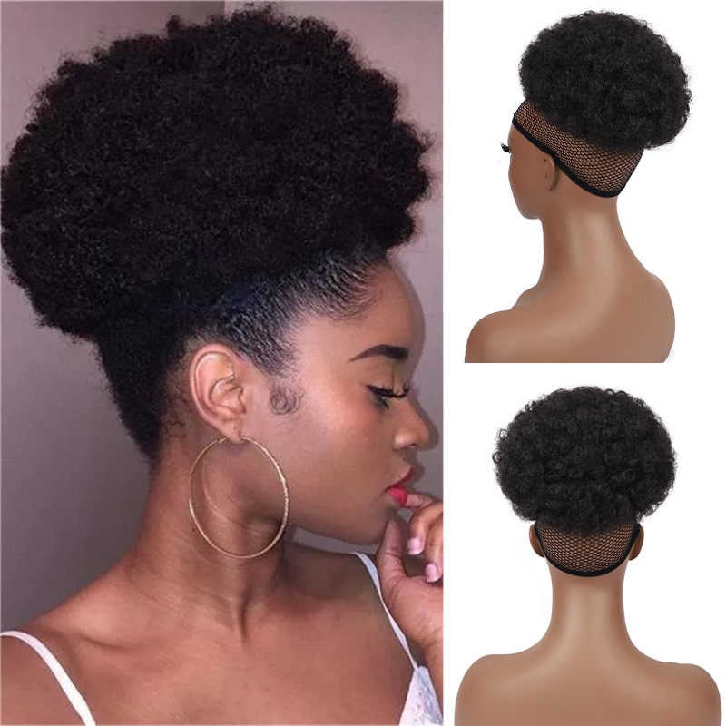 6inch Short Afro Puff Synthetic Hair Bun Kinky Curly Chignon Hairpiece For Women Drawstring Ponytail Updo Hair Extensions 1PC