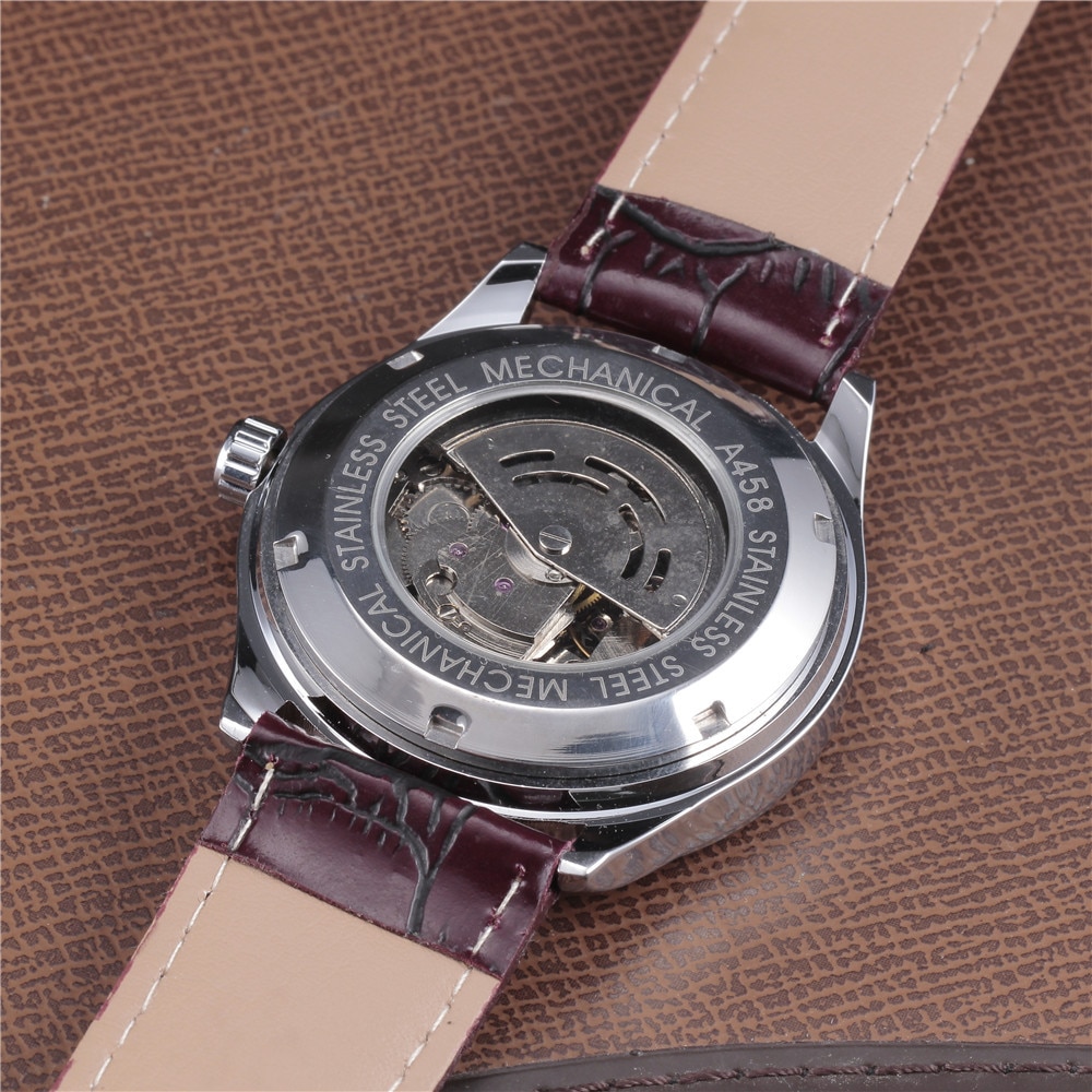 WINNER Famous Brand Men Business Automatic Watches Auto Date Man Mechanical Wristwatches Leather/Stainless Steel Band