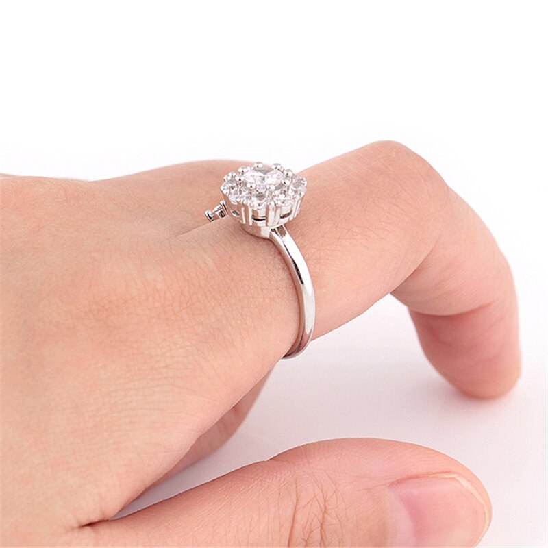 Anillo giratorio de circón para aliviar el estrés, anillo de cobre brillante de Circonia cúbica, anillo abierto Ajustable para de San Valentín