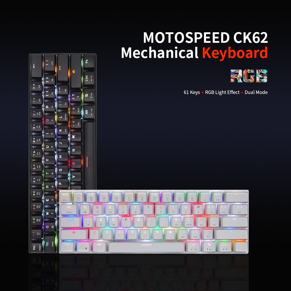 Motospeed – clavier mécanique de jeu CK62 61 touches, USB BT 3.0, double , avec interrupteur OUTEMU bleu/rouge, longue durée de vie