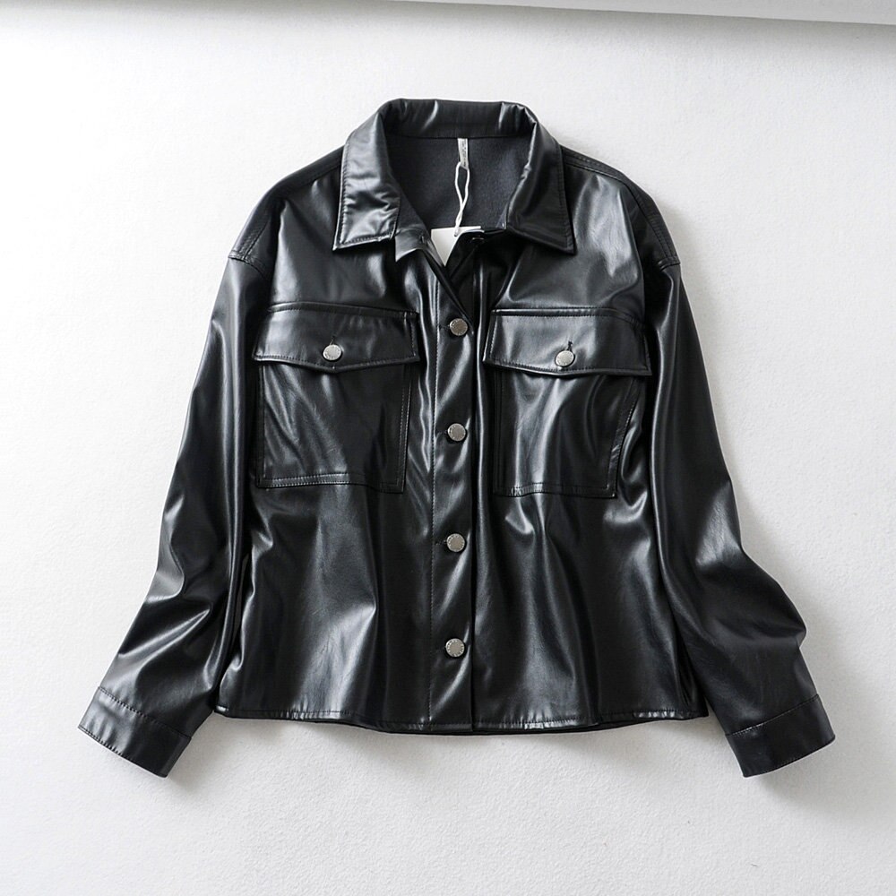 Winter faux leather jacket women fur coat Streetwear black leather jacket logn sleeve motorcycle biker jackets punk outwear: L