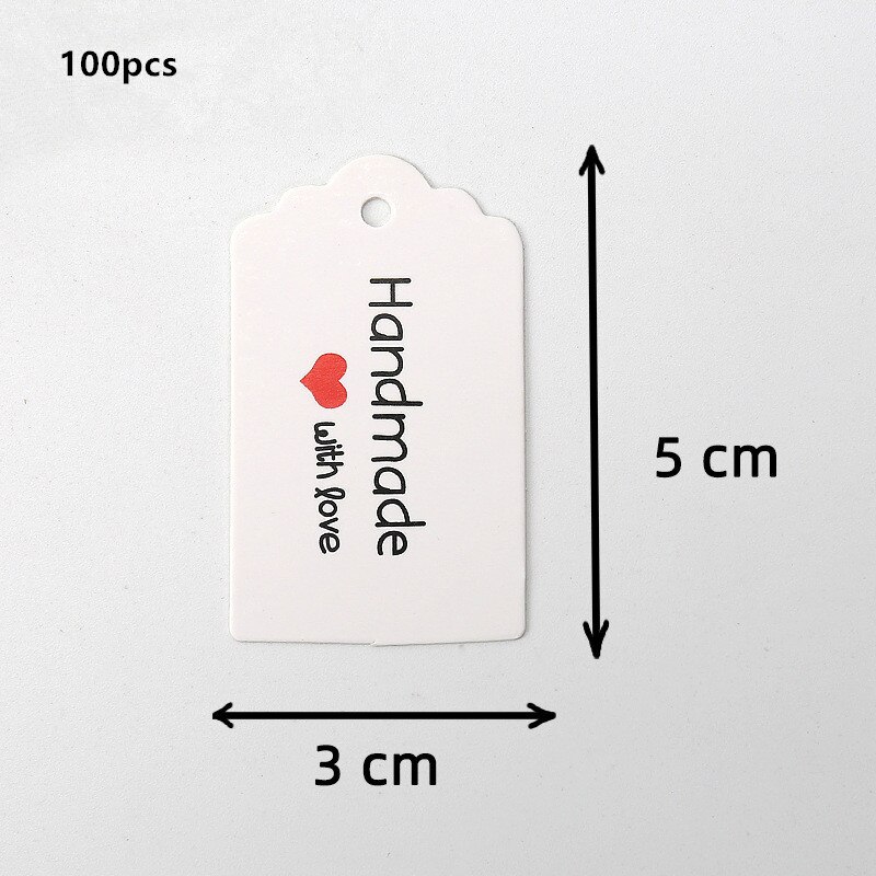 100pcs 5x3cm Handmade Thank You Tags White Kraft Paper Tags Garment Shoes Bags Hang Tag Package Cards Cake Cookie Bags Accessory