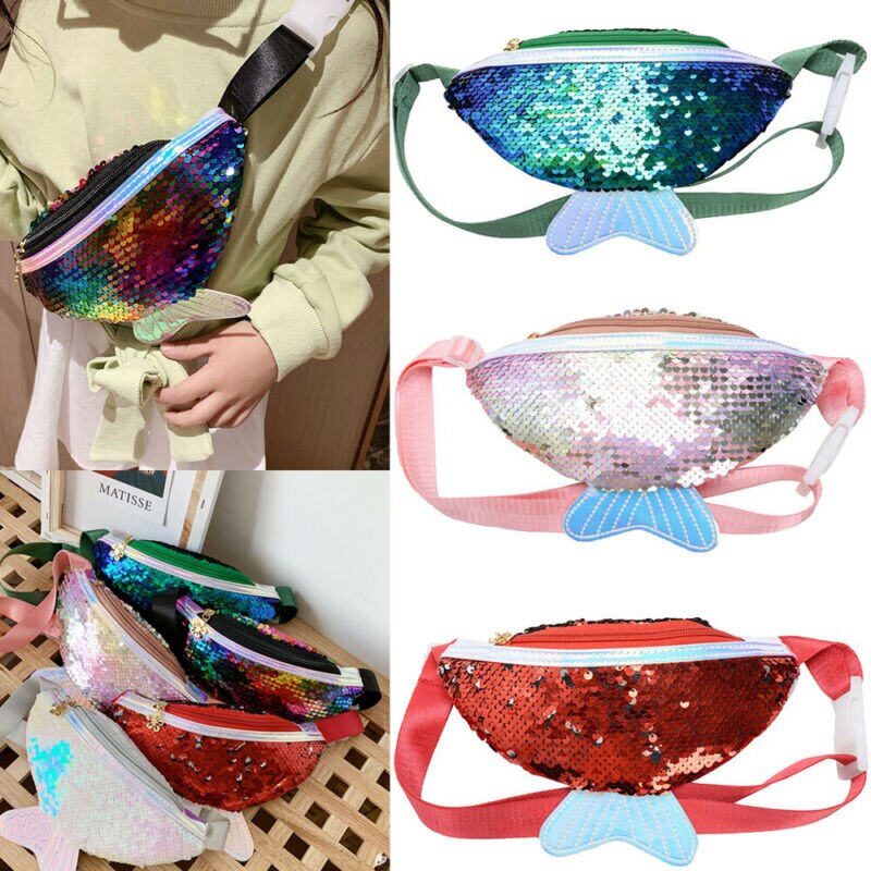 Glitter Sequins Waist Pack Sports Fanny Bag Travel Purse Bum Pouch Belt Bag Kids