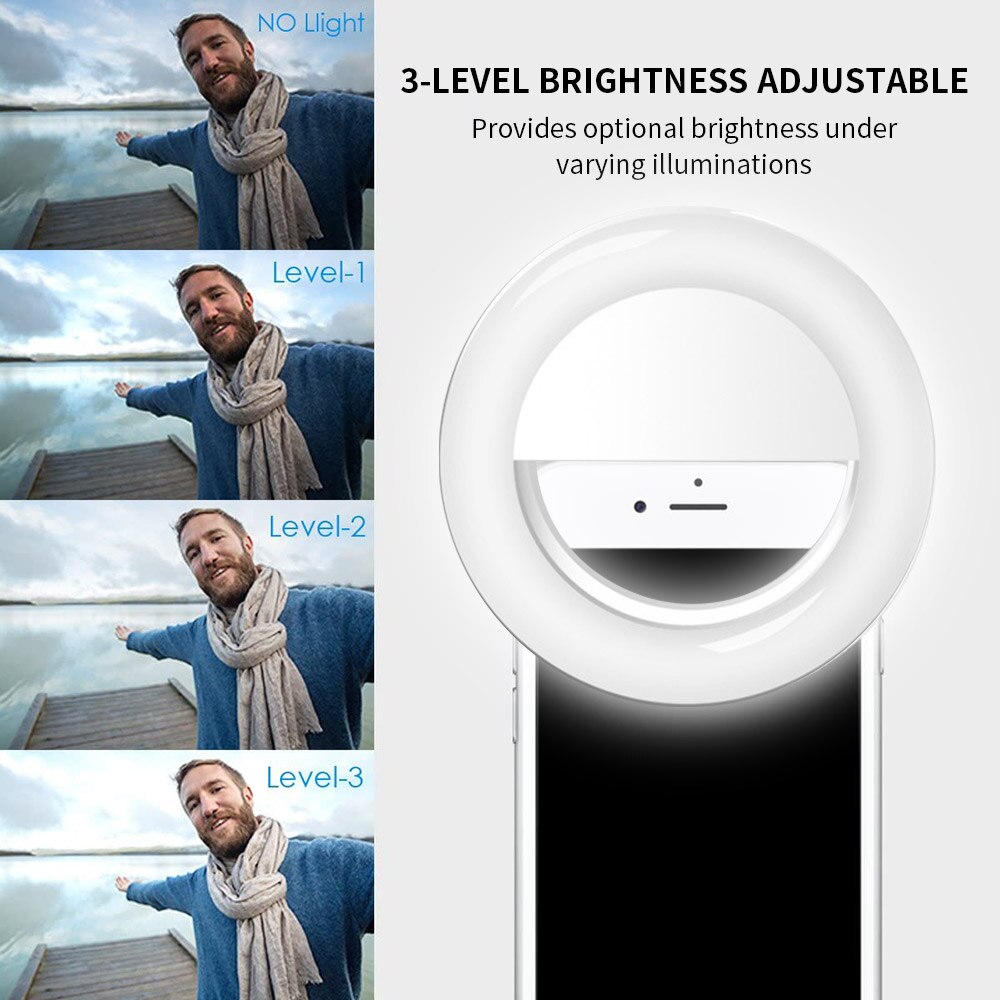 Usb Charge Led Selfie Ring Licht Voor Iphone Aanvullende Verlichting Night Selfie Enhancing Voor Telefoon Vullen Licht Een-Klik schakelaar