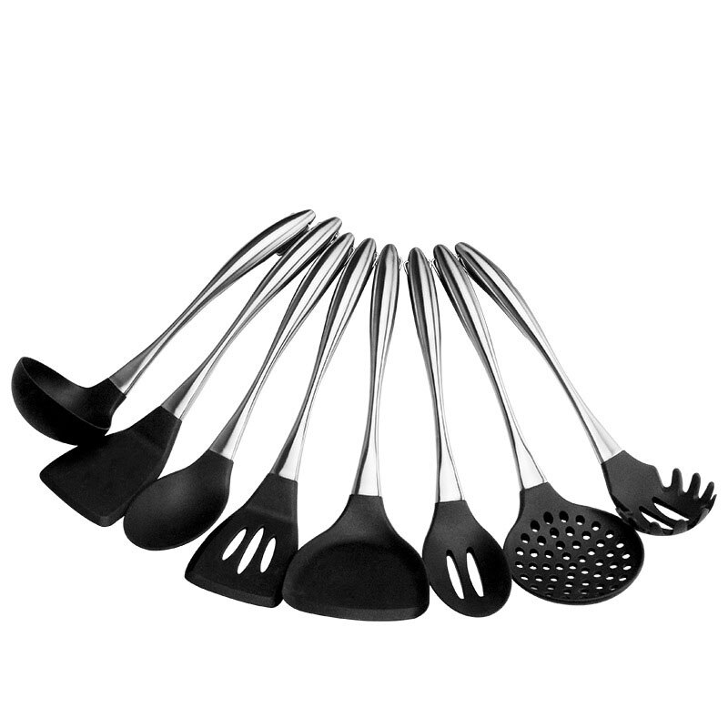8 Piece Stainless Steel Silicone Set Kitchen Utensils Chinese Cooking Shovel Smokeless Spatula Silicone Kitchen Tool Set Cooking: Default Title