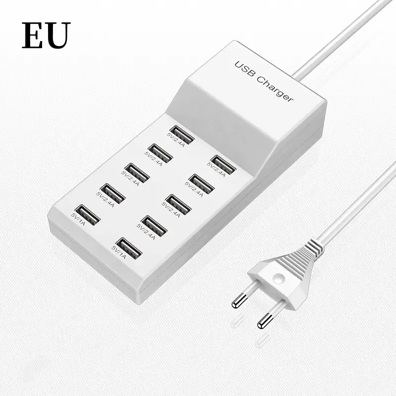 Station de charge USB à 4/10 ports, 50W, 10A, multi-ports, hub USB C, chargeur pour téléphone portable, tablette, prise d'extension multiple: green