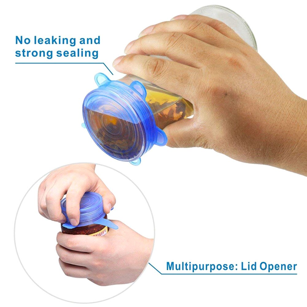 Cubierta protectora Universal de silicona para alimentos, 6 uds., funda para tapa, recipiente flexible, funda para alimentos frescos, funda para microondas, accesorios de cocina