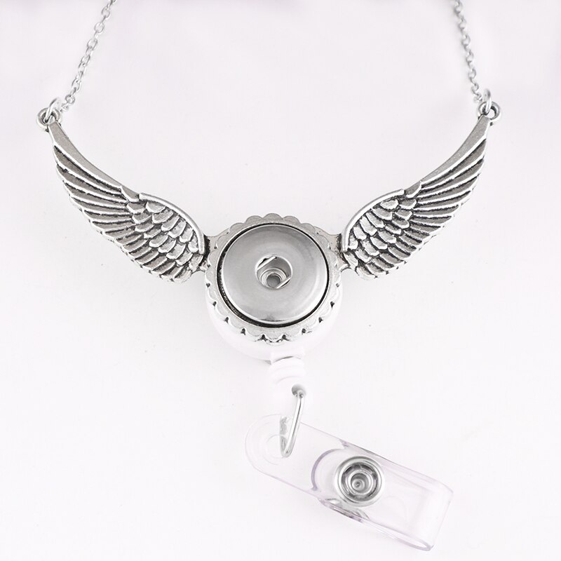 Badge Reel ID holder, retractable badge holder 18mm snap button wing flower jewelry Fishing line NA579: P