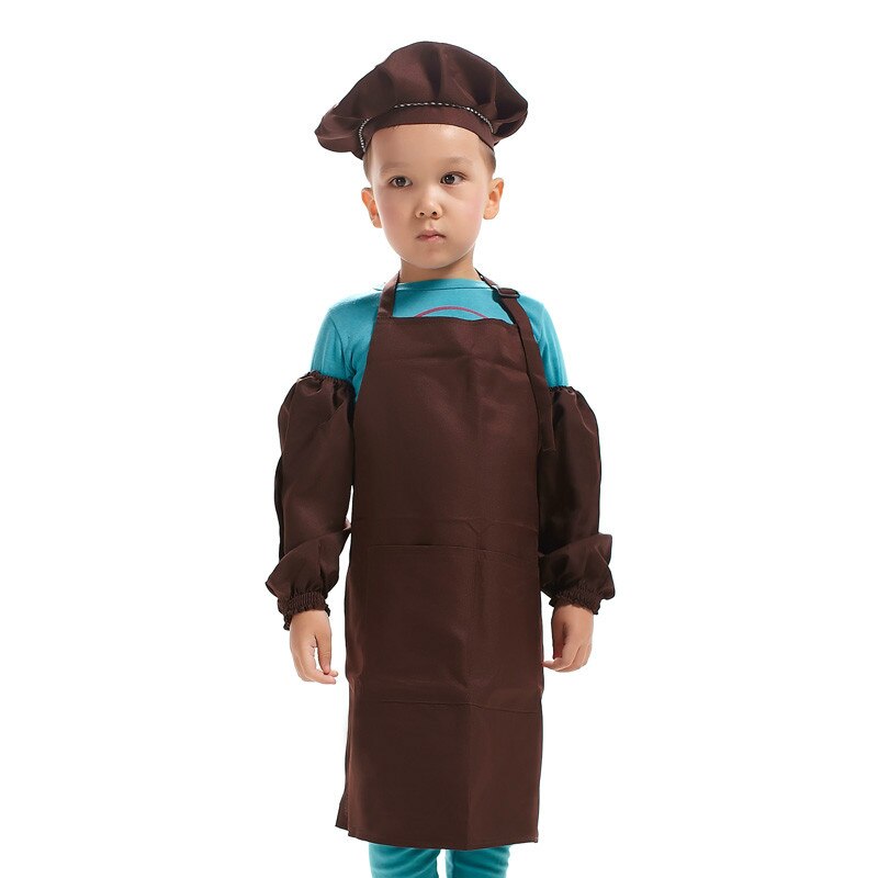 Kinderen Multicolor Koken Kleding Chef Uniform voor Kinderen Keuken Cosplay Halloween Party Kostuum Jongens Meisjes Schort Hoed Manchet: Coffee