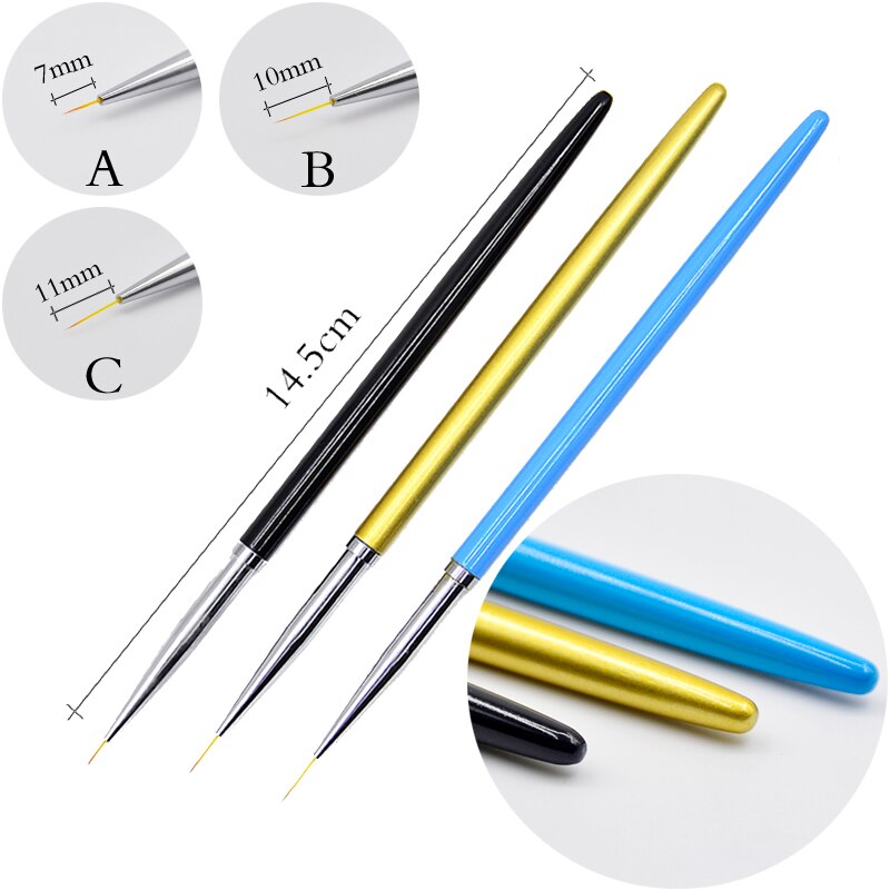 YWK 3 stks/set Nail Brush Set Rvs Houder Schilderen Liner Pen Borstels Kits DIY Manicure Nail Decoratie Art Gereedschap
