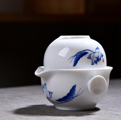 Taza de viaje de porcelana azul y blanca, juego de té incluye 1 olla 1 taza, tetera de , hermosa y fácil: Style A