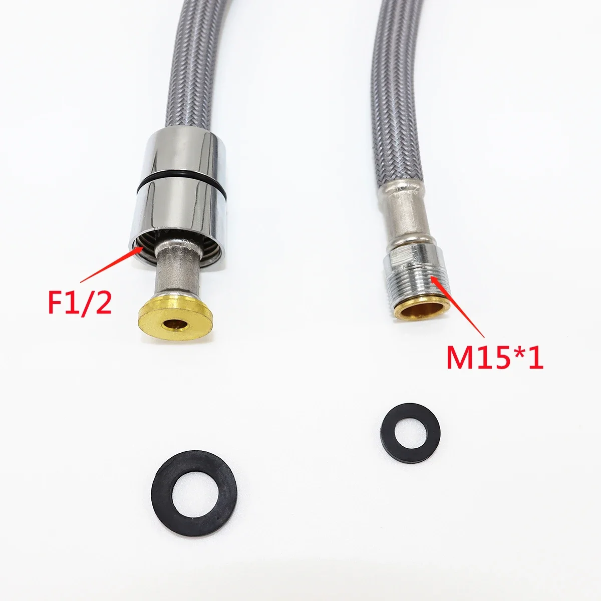 Manguera Flexible trenzada de nailon para grifo de cocina, accesorio de movimiento extraíble, tubo interior de Gel de sílice gris, F1/2 M15 * 1
