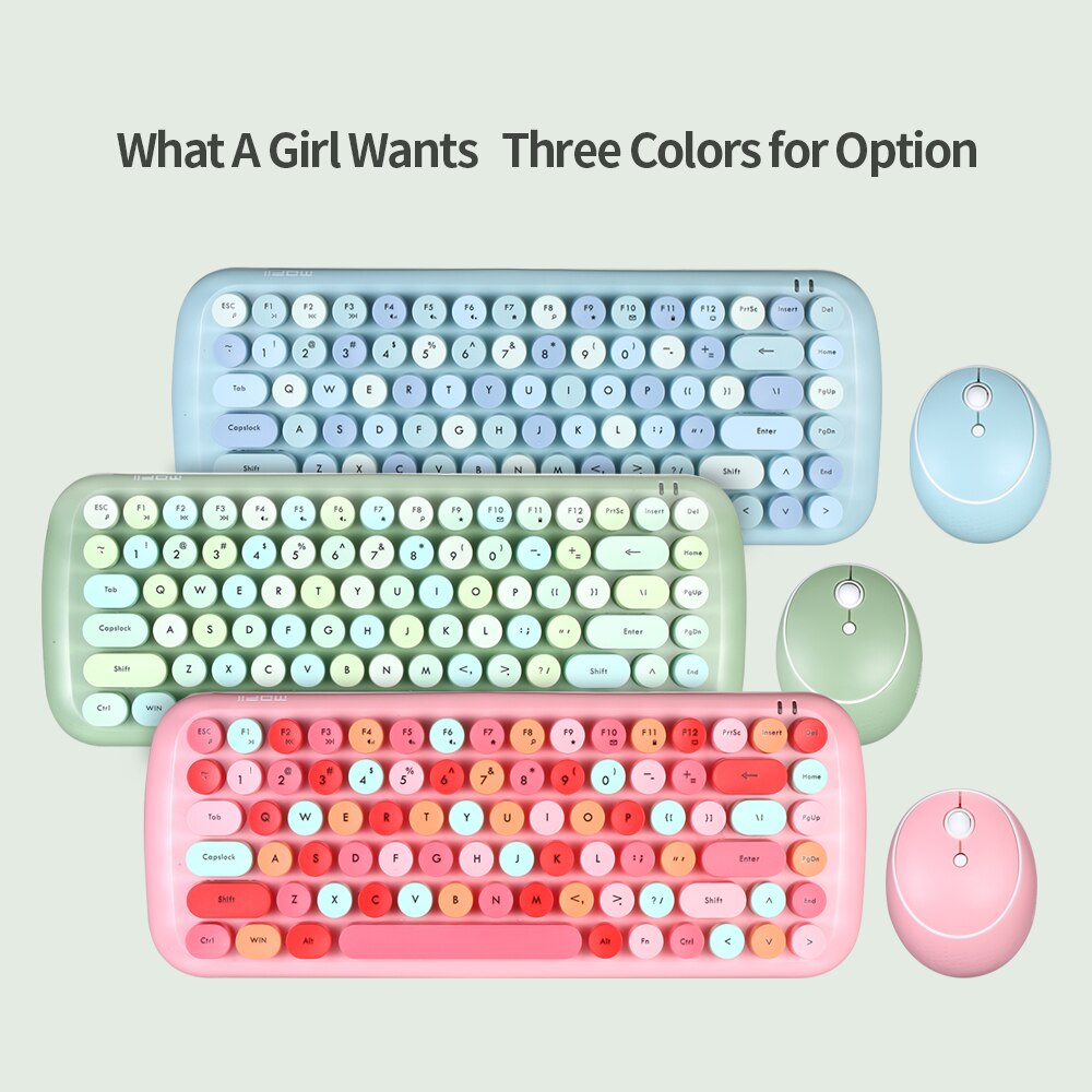 Mofii CANDY Keyboard Mouse Combo Wireless 2.4G Mixed Color 84 Key Keyboard Mouse Set with Circular Punk Key Caps
