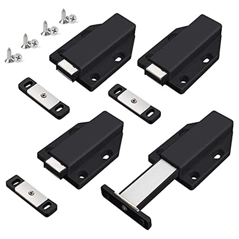 Push Latch Heavy Duty 4 Pack Push To Open Cabinet Hardware Magnetic Contact Latches For Large Door Push: Nickel