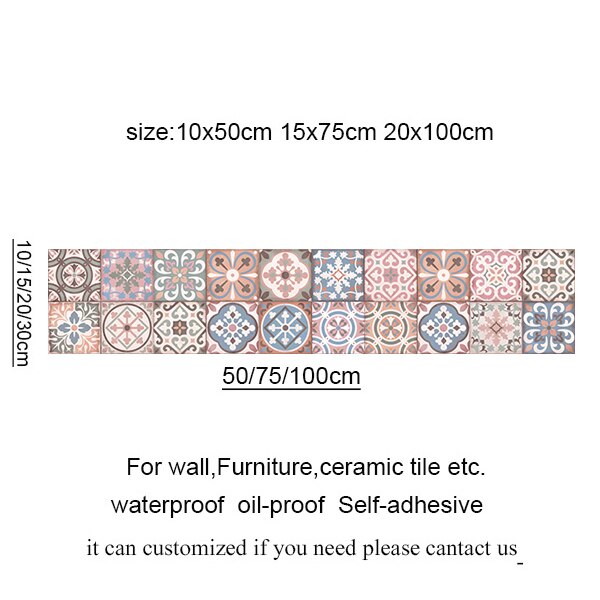 Pink vintage porcelæn peel stick flise stickers, vandtæt badeværelse køkken backsplash wall sticker retro boligindretning: 1 / 15 x 75cm