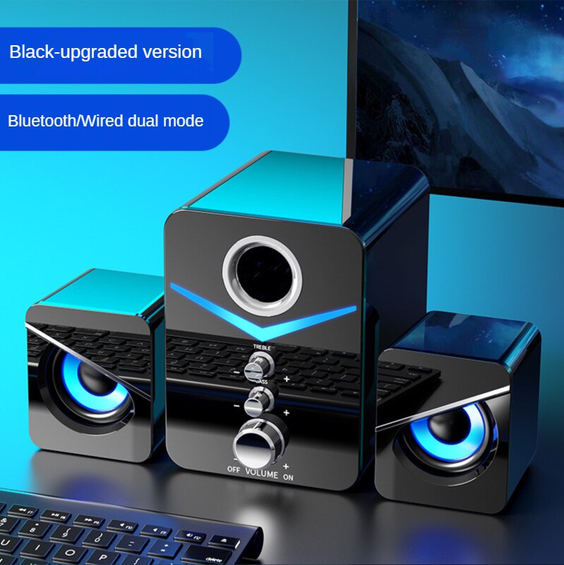 Bluetooth Speaker Box Desktop Laptop Wireless Computer Speakers Subwoofer Music USB Wired 3D Stereo Sound Surround Loudspeaker: black A-bluetooth