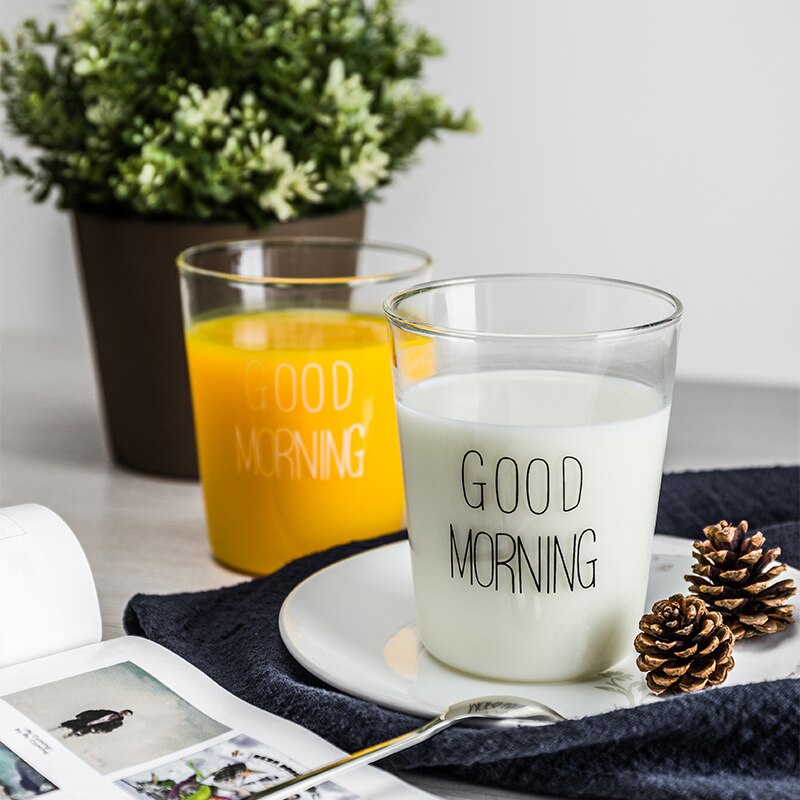 1 pcs Lovely Glass Breakfast Cup Coffee Tea Milk Yogurt Mug Good Morning Mug 400ml