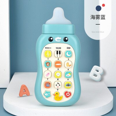 Baby Fopspeen Simulatie Muziek Mobiele Telefoon Speelgoed Baby Fles Zachte Bijtring Bijten Baby Vroege Onderwijs Jongen Meisje Speelgoed 0-1 Jaar: No LED light blue