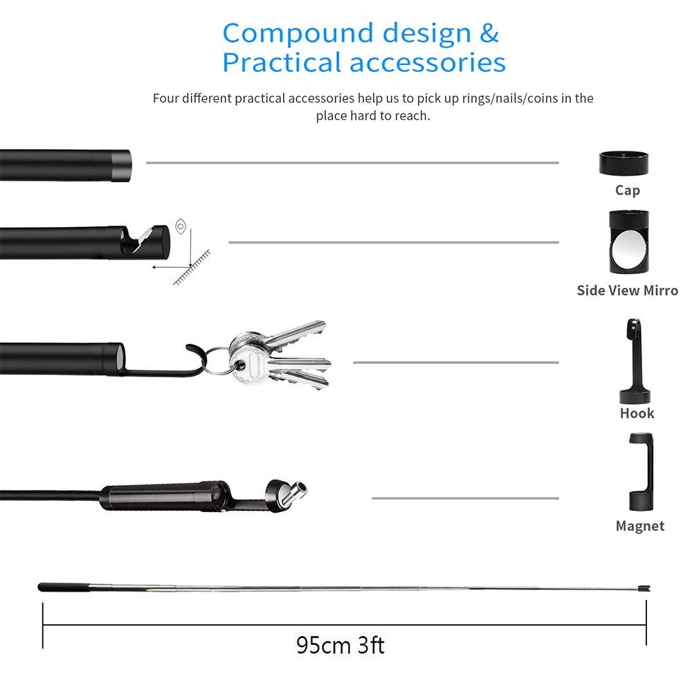 Endoscope Inskam109-5 5.5mm Car Maintenance WiFi Computers Mobile Phones WiFi Endoscope USB Endoscope Black Monitoring