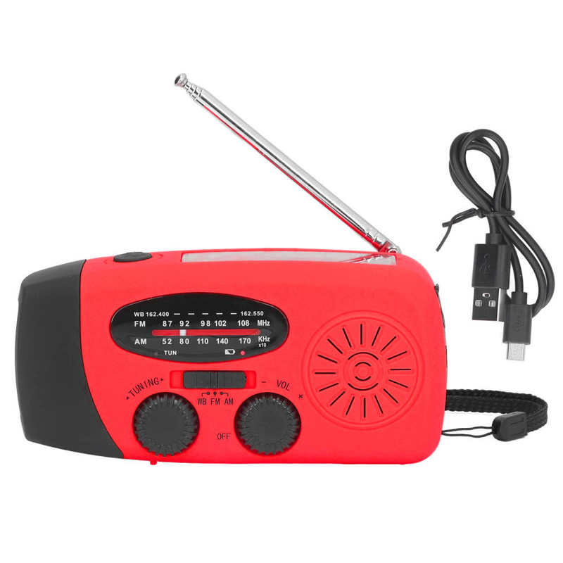 Solar Radio USB Input Output Portable Radio Lightweight FM AM WB NOAA with LED Flashlight for Camping: Red / American style