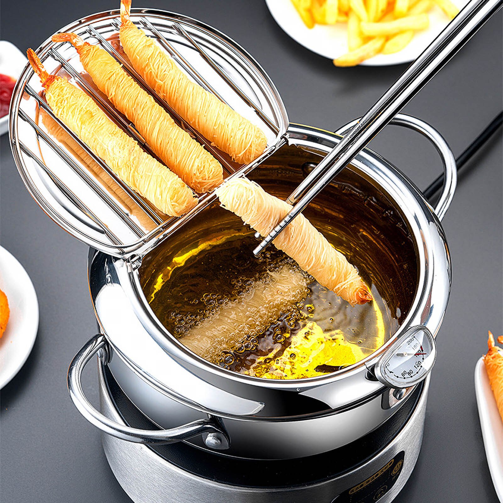 4 # haushalt Edelstahl Friteuse Mit Sieb Und Temperatur Kontrolle Mini Friteuse Tragbare essen Friteuse Küche Werkzeuge