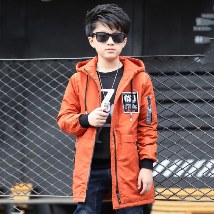 Kinderkleding jongen lange jas plus fluwelen verdikking herfst en winter jas jongens jongens Koreaanse versie van de knappe jas: Oranje / 4T
