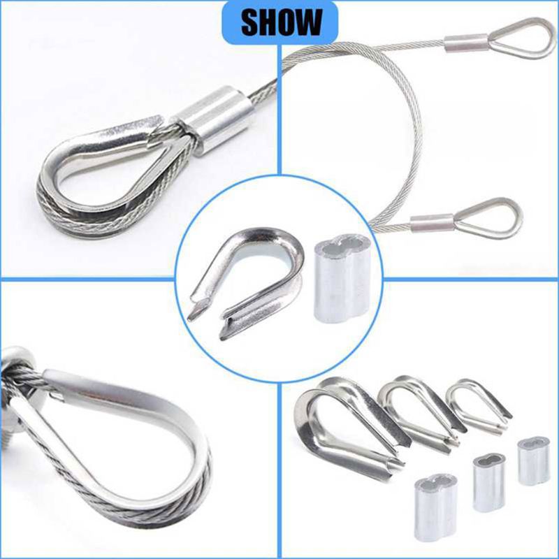 250Pcs 304 Stainless Steel Wire Rope Cable Thimbles Combo and Aluminum Loop 649E