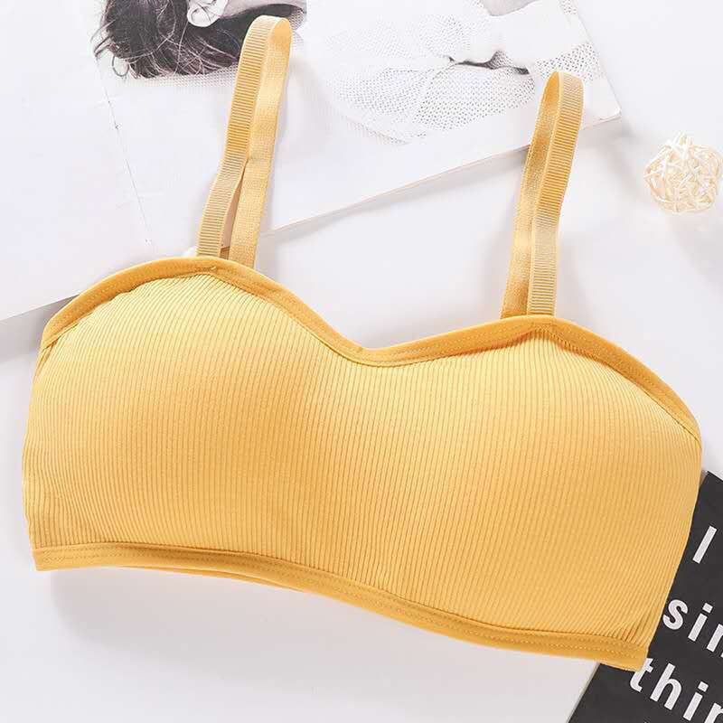 HEFLASHOR Elastic Gathering Bralette Push Up Bra Summer Solid Anti-light Korean Style Wild Bra Tube Top Sexy No Rims Bra: yellow