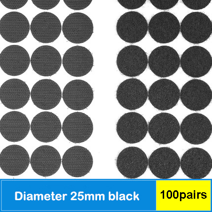 100 Pairs Self Adhesive Dots Round Nylon Black White Strong Self Adhesive Fastener Tape Disc Adhesive Strong Glue 10/15/20/30MM: 25MM Black