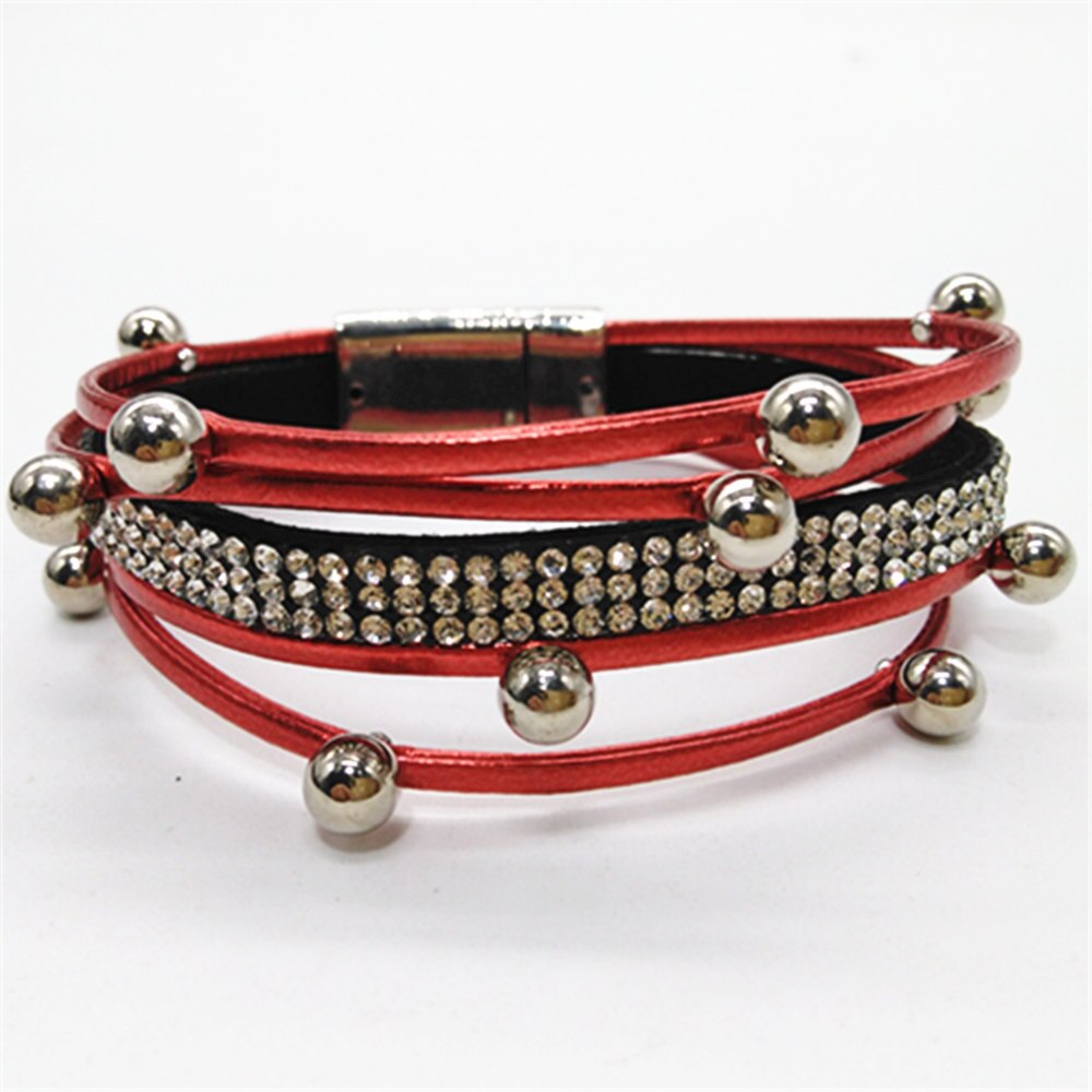 Neon Roze Rood Wit Zwart Kralen Multilayer Verklaring Trendy Lederen Armbanden Vrouwen Mode Meisje Manchet Armband Vrouwelijke Sieraden